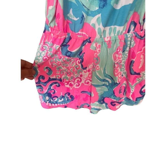 Lilly Pulitzer Womens Pink Cold Shoulder Ruffle Im So Jelly Klea Romper Small - Picture 4 of 11